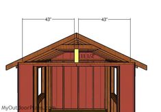 a shed with measurements for the roof and side walls