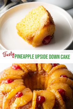 pineapple upside down cake on a white plate