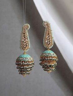 Indian Jhumka, Kundan Work, Pearl Work, Jewelry Set Design, Earrings Indian