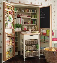 an open pantry with lots of food in it