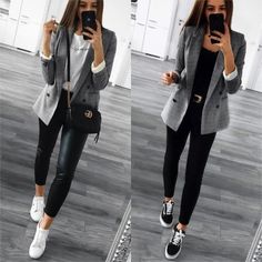 Look Legging, Gray Blazer, Buy Dresses Online, Fashion Trends Winter, Casual Work Outfits, 가을 패션, Blazer Outfits, Work Outfits Women, Business Casual Outfits