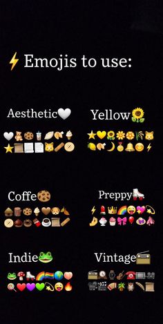 emojis to use aesthetic, yellow, coffee, pepy, etc