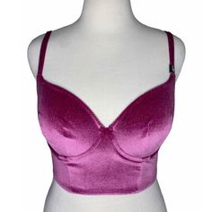 Brand New With Tags! Msrp $54.50 Size 36d Color: Magenta 2-Way Adjustable Convertible Straps Velvet Sparkles Throughout Fabric Bow 90% Polyester, 10% Elastane Hand Wash Fitted Partially Lined Purple Bra, Fitted Pink Bra For Night Out, Purple Fitted Bra With Removable Pads, Fitted Purple Bra Partially Lined, Fitted Purple Bra With Padded Cups, Fitted Purple Bra With Removable Pads, Pink Fitted Low-cut Top, Fitted Low-cut Pink Top, Fitted Padded Cup Camisole