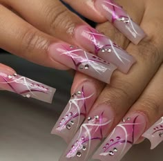 Nail Ideas Y2k Long, Pink Nails Y2k, 00s Nails, Nail Art Y2k, Acrylic Nails Autumn, Nails Winter Acrylic, Acrylic Nails Winter, Nails Art Tutorial, Winter Acrylic Nails