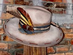 Yellowstone - Etsy Handmade Western Hat (one Size Fits Most), Custom Felt Hat For Rodeo, One Size, Distressed Flat Brim Hat For Western-themed Events, Artisan Fedora Felt Hat For Western-themed Events, Western-themed Felt Hat With Feathers And Flat Brim, Charlie 1 Horse Hat, Cowboy Hat Design, Brown Cowboy Hat, Black Cowboy Hat