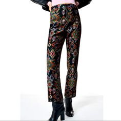 Brand New With Tags. High Waisted Pants. Flared Legs. Front Zip And Metal Button Closure. 68% Cotton. 29% Polyester. 3% Elastane Elegant Multicolor Pants For Workwear, Elegant Multicolor Pants For Work, Chic Multicolor High Waist Bottoms, Chic Multicolor High-waisted Bottoms, Multicolor High-waisted Pants For Fall, Elegant Fitted Multicolor Pants, Multicolor Pants For Spring Night Out, Multicolor Party Trousers, Multicolor Pants For Night Out In Spring