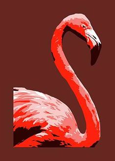 a pink flamingo standing in front of a brown background with the letter s on it