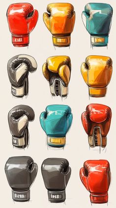 a bunch of different colored boxing gloves