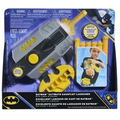 Imagine battling villains just like the Caped Crusader with the Batman Ultimate Gauntlet Launcher role-play toy. Kids will feel ready for action when they secure this dart launcher to their forearm and clip the dart holster, complete with 6 foam darts, onto their belt or waistband. Ready, aim, launch! With a swift pull of the lever and a press of the button, they can launch darts into the air. Press the yellow button for awesome sound effects and a glowing Batman logo. This wearable dart launche Batman Toys, Caped Crusader, Batman Logo, The Batman, Baby And Toddler, Aaa Batteries, Play Toys, 6th Birthday, Sound Effects