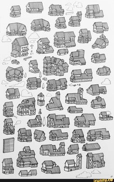 a drawing of many houses and buildings