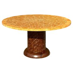 a round wooden table sitting on top of a white background