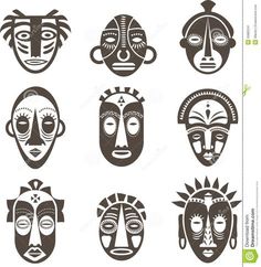 african masks in black and white on a white background stock photo - image 34987