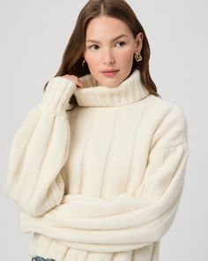 Roselia the perfect cozy turtleneck sweater for the colder months. This super soft wool blend knit is designed with thick ribbed stitching and comes in a classic ivory shade that pairs well with any shade of denim. | Roselia Sweater - Ivory | Size Small Hair Care Gifts, Leopard Print Shoes, Holiday Pajamas, Fragrance Design, Soft Wool, Wool Blend Sweater, Fashion Help, Holiday Outfits, Turtleneck Sweater