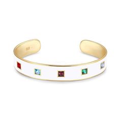 Add a touch of color to your style with this multi-color crystal white cuff bracelet. Add a touch of color to your style with this multi-color crystal white cuff bracelet. Crystal accents Nickel free White epoxy Metal: bronze Length: 7.25 in. Packaging: boxed Plating: 14k gold flash plated Finish: polished Size: 7.25". Color: Gold Tone. Gender: female. Age Group: adult. Adjustable White Cuff Bracelet, White Adjustable Cuff Jewelry, White Adjustable Bangle Cuff Bracelet, Adjustable White Cuff Bangle Bracelet, Elegant Multicolor Cuff Jewelry, Modern Adjustable White Bangle, Modern White Cuff Bracelet, White Cuff Bangle Suitable As A Gift, White Cuff Bangle As Gift