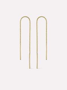 Cue the compliments for these gold threader earrings. Delicate and dangly, they're crafted in 100% recycled solid gold. Wear them alone for an elegant vibe, or pair them with our Gold Hook Earrings for some added fun. • 10k recycled solid gold • Threader design • Unique and elegant Earrings Stack, Gold Threader Earrings, Golden Earring, String Earrings, Threader Earrings Gold, Thread Earrings, Golden Earrings, Threader Earrings, Letter Necklace