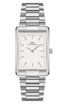 A rectangular case streamlines the silhouette of this hyperminimalist bracelet watch marked with stick indexes. 35mmW x 24mmH case Quartz movement Stainless steel Made in Japan Classic Rectangular Watch With Analog Display, Business White Rectangular Watch Accessories, Minimalist Business Watch With Rectangular Dial, Timeless Stainless Steel Rectangular Watch Accessories, Minimalist Rectangular Watch Accessories For Formal Occasions, Minimalist Rectangular Formal Watch Accessories, Formal Minimalist Rectangular Watch Accessories, Classic Silver Rectangular Watch Accessories, White Rectangular Business Watch