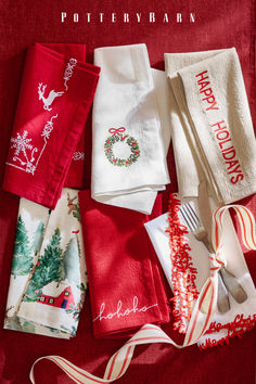 Add a pop of color to your Christmas table with festive napkins you can mix and match. Tap to shop holiday table linens. Bar Napkins, Fabric Napkins, Fabric Napkin, Embroidered Napkins, Free Interior Design, Cotton Set