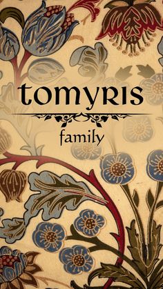 the front cover of tommy's family, with flowers and leaves in blue and brown