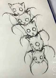 a drawing of three cats on top of each other