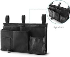 three pockets hanging organizer bag with mesh pocket for purses and handbags, black