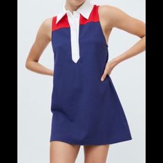 Adorable Colorblock Polo Minidress Nwt. Size Small. Colorful Color Block Dresses For Spring, Blue Color Block Mini Dress, Blue Color Block Dress For Work, Summer Blue Color Block Mini Dress, Urban Outfitters Lights, Tiered Ruffle Dress, Black Satin Dress, Blue Shirt Dress, Urban Dresses