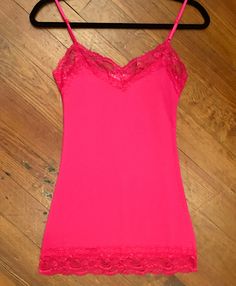 It Had to be You Lace Camisole in Bright Pink Step your layering up a notch with this lovely Lace Camisole Top! Fully adjustable straps. 95% Cotton / 5% Spandex Layered Tank Top Outfits, Jam Strawberry, Lace Camisole Top, 2000s Clothing, Cherry Jam, Hot Pink Tank, Outfits 2000s, Pink Lace Tops, 2000s Clothes