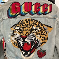 Embroidered Patches Size Eu 38 Made In Italy Barely Worn Gucci Cotton Outerwear For Spring, Gucci Cotton Spring Outerwear, Designer Gucci Cotton Outerwear, Gucci Designer Cotton Outerwear, Gucci Multicolor Outerwear For Fall, Gucci Multicolor Fall Outerwear, Red Gucci Outerwear For Fall, Gucci Denim Jacket, Tiger Nails