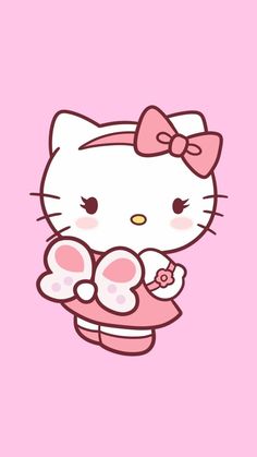 a hello kitty wallpaper with pink background