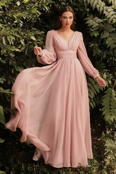 Long Chiffon Dress With Sleeves, Formal Dresses Long Elegant Plus Size, Belle Sleeve Dress, Long Arm Dress, Pastel Dress Formal, Party Gowns Elegant, Foral Dress, Elegant Evening Dresses Long, Long Sleeve Satin Dress