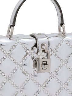 Dolce & Gabbana Dolce Box rhinestone-embellished Bag - Farfetch Tone Calves, Resin Box, Dolce And Gabbana Handbags, Silver Handbag, Grey Shoulder Bag, Embellished Bags, Embellished Top, Enamel Flower, Mini Handbags