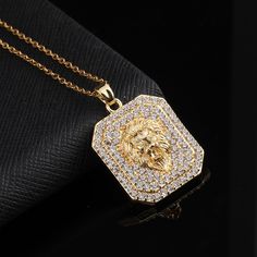 Fashion Element: Lion Style: Affordable luxury style Luxury Plated Cubic Zirconia Jewelry, Luxury Cubic Zirconia Plated Jewelry, Gold Rhinestone Pendant Necklace, Silver Plated Crystal Necklaces, Silver Plated Crystal Necklace, Gold Crystal Pendant Jewelry, Gold Plated Clavicle Chain With Square Pendant, Rose Gold Plated Cubic Zirconia Necklaces, Luxury Cubic Zirconia Square Pendant Jewelry