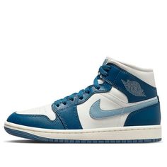 Air Jordan 1 Mid Sky J French Blue BQ6472-414 (AJ1/SNKR/Retro/Mid Top/Women's/Basketball/Breathable/Wear-resistant) Retro Blue Basketball Shoes With Round Toe, Throwback Blue Sneakers With Round Toe, Blue Retro Basketball Shoes, Throwback Blue Round Toe Sneakers, Throwback Blue High-top Sneakers, Throwback Blue Basketball Shoes With Round Toe, Retro Blue Basketball Shoes For Streetwear, Blue High-top Throwback Basketball Shoes, Throwback Blue High-top Basketball Shoes