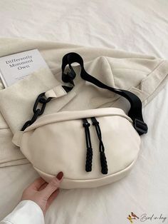 BirdinBag - White Zipper PU Fashion Belt Bag Practical Fashion, Beige Bag, Adjustable Bag, Pink Backpack, Waist Bags, Word Wrap, Bag Set, Shoulder Tote, Waist Bag