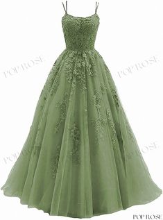 Lovely Long Formal Dress with Silk Flowers and Tulle Green Tulle Gown For Summer, Green Tulle Summer Gown, Formal Green Tulle Evening Dress, Green Tulle Evening Dress For Formal Occasions, Green A-line Tulle Dress, Green Lace Evening Dress For Banquet, Green Lace Evening Dress For Banquets, Green V-neck Gown For Prom Season, Green V-neck Gown For Summer