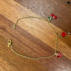 Red themed bracelet with heart, butterfly, and cherry! Larchmont Ny, Bracelet With Heart, Heart Butterfly, Charm Bracelets, Cherry, Handmade Items, Charm Bracelet, Ships, Bracelet