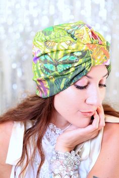 This wearable art fashion turban features exclusive fabric created from Mademoiselle Mermaid's flower photography!! Cotton jersey knit is super soft 'n lovely to wear and really comes to life in a gorgeous tropical butterfly print. A perfect hair turban for early morning meditations, art walks, film festivals, and leisurely weekend brunches. Tuck your hair up into it for a 1920's take on the item, or let your hair fall loose for a more bohemian vibe. ...Add a sparkly rhinestone jewel for a glamo Spring Headscarf One Size Fits Most, Bohemian Multicolor Headwrap For Spring, Spring Headwrap One Size Fits All Headband, One Size Headwrap Headband For Spring, Casual Beach Turban For Spring, Multicolor One Size Headwrap For Summer, Bohemian Beach Turban One Size Fits Most, Casual Adjustable Turban For Spring, Casual Adjustable Spring Turban