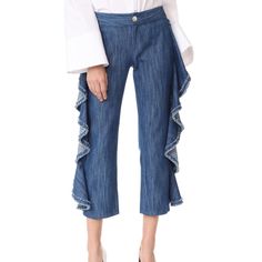 Alexis Nikki Ruffle Cropped Jeans Size Xs. Capri Length To Mid Calf As Seen In Cover Photo. Denim Pants. Ruffle Pants, Jumpsuit Trousers, Cover Photo, Low Waist, Cropped Jeans, Denim Pants, Mid Calf, Pant Jumpsuit, Capri