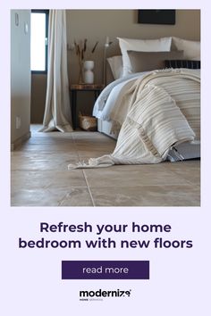 a bedroom with new floors is shown in this ad