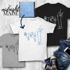 "Looking for a unique cute personalized custom dad, mom, or grandparent gift? This Midnight Made® design your own Kid Art Drawing T-shirt Tee is sure to delight! This kid art shirt is a perfect Birthday, Father's Day, Mother's Day, or Valentine's Day gift for a dad, mom, or grandparent. This under 30 dollars novelty graphic kid drawing Tshirt Top is also a great present or gift idea for Christmas, Hanukkah, or other holidays from kids or grandkids. T-SHIRT DETAILS: Made to order and individually printed directly on the item (NOT an iron-on decal) on a comfortable, high quality, 100% cotton (fiber content may vary depending on color) short-sleeved T-Shirt. The back is blank, unless pictured otherwise. Multiple colors (light designs on dark shirts, dark designs on light shirts, and high-cont Family Matching Short Sleeve T-shirt For Personalized Gift, Funny Custom Print T-shirt For Father's Day, Funny Short Sleeve T-shirt For Family Events, Funny Personalized T-shirt For Father's Day, Customizable Tops For Father's Day, Funny Customizable T-shirt For Gifts, Customizable Tops For Father's Day Gift, Personalized Cotton T-shirt For Father's Day, Father's Day Personalized Cotton T-shirt