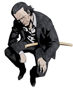 a drawing of a man in a suit holding a bat