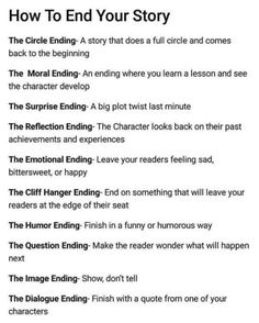 an image of the text that reads how to end your story