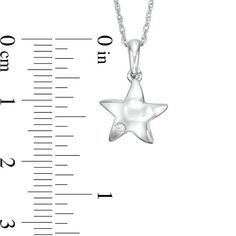 Tailored and twinkling, this celestial pendant is a charming look she’ll want to wear often. Fashioned in sterling silver, this inspiring design showcases a sculpted star adorned with a sparkling off-center diamond accent solitaire. Polished to a bright shine, this pendant suspends along an 18.0-inch rope chain that secures with a spring-ring clasp. White Gold Star Necklace With Polished Finish, Fine Jewelry Star Shaped Sterling Silver, Silver Star Necklace With Birthstone, Fine Jewelry Sterling Silver Star Shaped Necklace, Fine Jewelry: Silver Star-shaped Jewelry, Fine Jewelry Sterling Silver Star Necklace, Silver Star Birthstone Necklace, Silver Star Necklaces With Birthstone, Fine Jewelry Silver Star Necklace