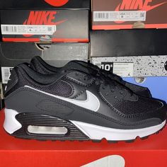 W Nike Air Max 90 Black White Cq2560-001 Women’s Size 7 = Men’s 5.5 Brand New, 100% Authentic *No Box Lid* Purchased From Nike Fast, Free Shipping Please Leave Positive Feedback If You Have A Good Experience!! Thank You :) Black Nike Air Max With Round Toe For Jogging, Black Nike Air Max Casual Shoes With Cushioning, Casual Black Nike Air Max With Cushioning, Casual Black Nike Air Max For Light Sports, Black Nike Air Max For Jogging With Breathable Feature, Casual Black Nike Air Max With Cushioned Footbed, Black Synthetic Nike Air Max For Jogging, Casual Nike Air Max Lace-up Fade-resistant, Black Nike Air Max With Cushioning