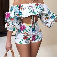 Material Polyester/Spandex Collar Jumpsuit, Backless Romper, Afrikaanse Mode, Casual Rompers, Cropped Tops, Printed Rompers, Sleeved Romper, White Fashion