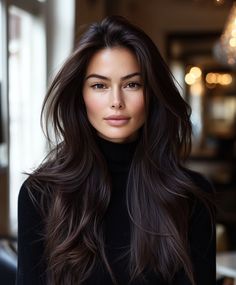 Rich Espresso Sleek Straight Cut for Brunettes with Long Hair Brunette Long Hair Straight, Dark Chocolate Hair Balayage, Pale Skin With Dark Hair, Dark Brown Hair With Layers Medium, Edgy Dark Hair, Rich Espresso Brown Hair, Burgundy Brunette Hair, Haircut 2024 Long Hair, Hair Color For Winter Skin Tone