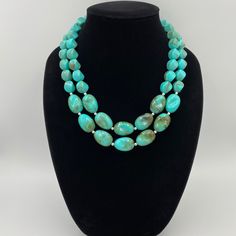 PLEASE NOTE These beads are not real turquoise.  Elevate your accessory game with our Turquoise Blue Statement Layering Necklace. This stunning piece features chunky blue beads in vibrant turquoise, crafted from high-quality imitation jewelry materials. Each necklace is meticulously handmade, offering a unique and bold touch to any outfit. Perfect as a birthday gift, it's designed to impress and make a statement wherever you go. - Necklace length is 18" shortest strand plus additional 3 inches e Blue Layered Necklace, Short Layer, Beaded Necklace Blue, Long Layer, Blue Statement Necklace, Autumn Necklace, Blue Beaded Necklace, Real Turquoise, Gold Statement Necklace