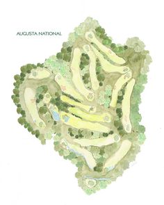 an aerial view of a golf course with the words ausuta national on it and several green trees