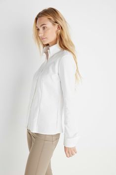 Luxury Travel Clothing | Alida Button Down Poplin Shirt Women’s Travel Shirt | ANATOMIE – Anatomie Marine Dress, Luxury Shirts, Curvy Pants, Modern Womens Fashion, Classic White Shirt, Travel Clothing, Panel Leggings, Travel Shirt, Safari Jacket