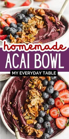 homemade acai bowl with berries and granola on top