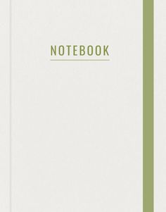 a white notebook with green lines and the word notebook written on it's cover